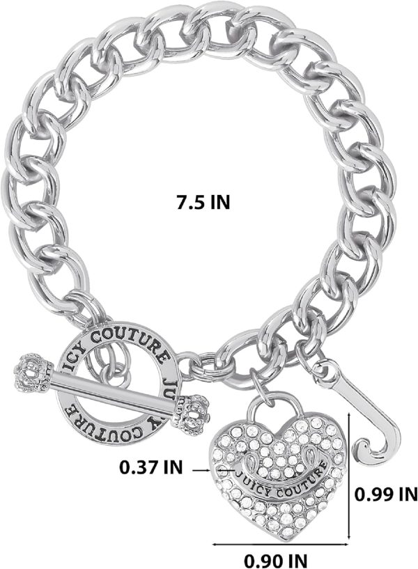 Juicy Couture Bracelet 7-7.5", Goldtone Heart Charm and Toggle Bracelets for Women, Juicy Jewelry-4