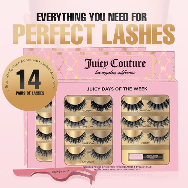 Juicy Couture 3D Faux Mink False Eyelashes - 14 Pairs with Applicator & Eyelash Glue, Wispy Natural Look, New Silky, Dramatic, Charming, Sassy & Extra Styles, Easy to Apply, Cruelty-Free & Reusable-2