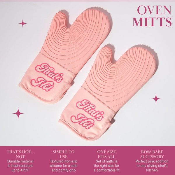 Paris Hilton Oven Mitt Set with Iconic That's HOT Design, Heat Resistant Pot Holders Featuring Non-Slip Textured Silicone Grips, 2-Piece Set, Pink paris baguette