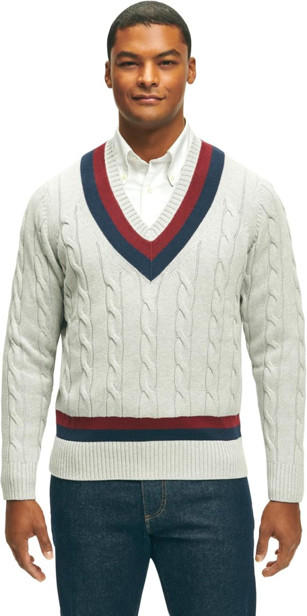 Brooks Brothers Men's Long Sleeve V-Neck Supima Cotton Half-Zip Tennis Sweater, Grey, Medium brooks nader