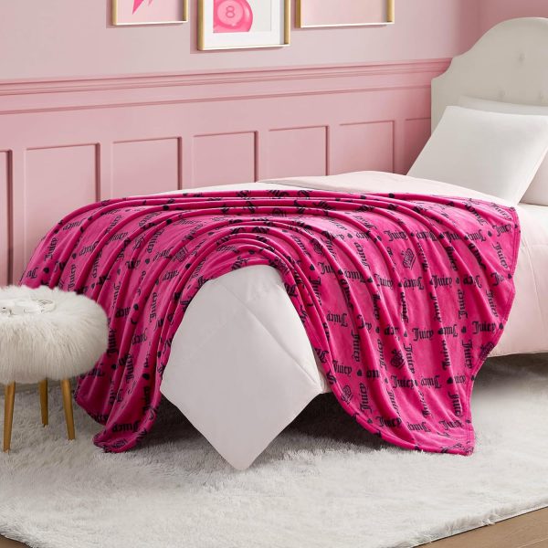 Juicy Couture Logo Crown 50" x 70" Plush Throw Blanket, Hot Pink - Decorative Blankets for Sofas, Throws for Chairs, and Beds-2