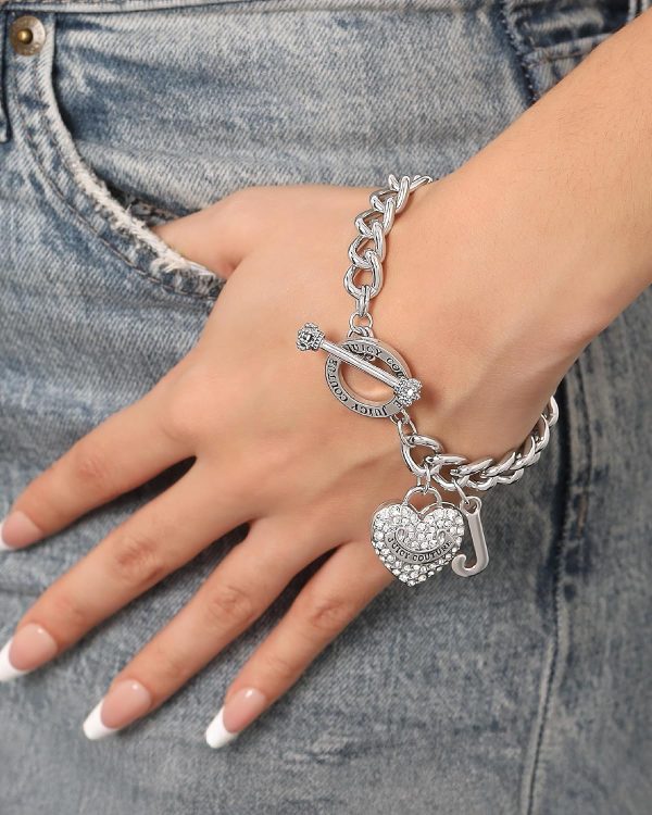 Juicy Couture Bracelet 7-7.5", Goldtone Heart Charm and Toggle Bracelets for Women, Juicy Jewelry juicy made