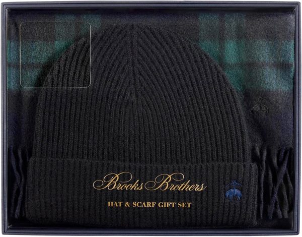 Brooks Brothers Men’s Wool & Cashmere Scarf & Ribbed Beanie Boxed Gift Set – Timeless Winter Luxury brothers