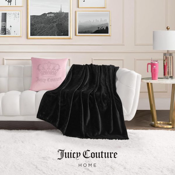 Juicy Couture Solid Plush 50"X70" Throw Blanket, Black - Soft, Cozy, and Designed for Effortless Glam-3