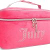Juicy Couture Pink Silver Makeup Bag Cosmetics Organizer Travel Essentials Train Case Velour Rhinestones pink floyd