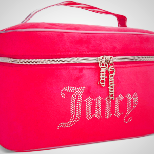 Juicy Couture Pink Silver Makeup Bag with Velour and Rhinestones