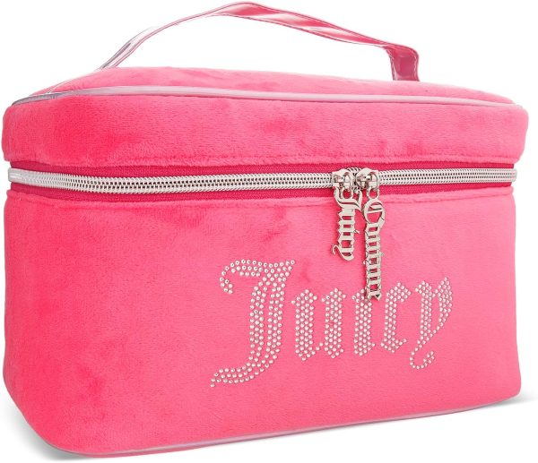Juicy Couture Pink Silver Makeup Bag Cosmetics Organizer Travel Essentials Train Case Velour Rhinestones pink floyd