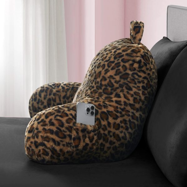 Juicy Couture Faux Fur Leopard Backrest Pillow - 30"x17" Supportive Bed Rest Pillow for Reading, Gaming, or Relaxing furnace