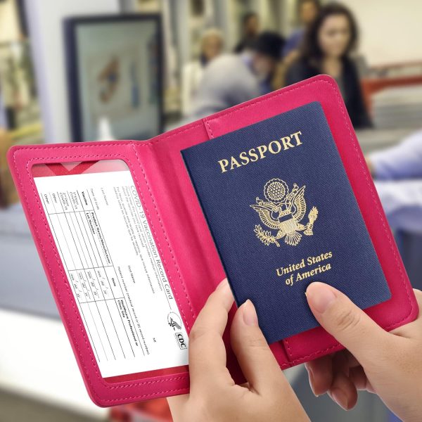 Passport and Vaccine Card Holder Combo, with Slot, Wallet, Cover, Case, for Women Men(AD-Rose Red) android studio