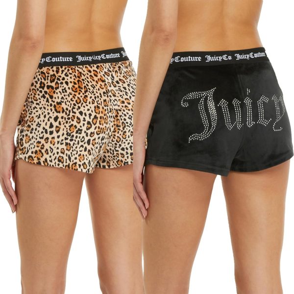 Juicy Couture Velvet Fleece Shorts 2 Piece Designer Pajama Set for Women, 2-Pack Sleep and Lounge Shorts velvety