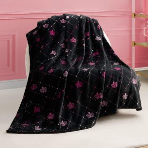 Juicy Couture Elegant Crown Diamond Ombre 50" x 70" Plush Throw Blanket, Black - Decorative Blankets for Sofas, Throws for Chairs, and Beds-0