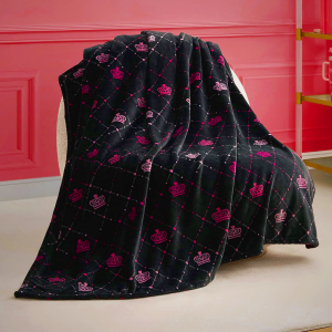 Juicy Couture Elegant Crown Diamond Ombre 50" x 70" Plush Throw Blanket, Black - Decorative Blankets for Sofas, Throws for Chairs, and Beds