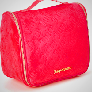 Juicy Couture Pink Velour Makeup Bag with Hanging Hook for Travel