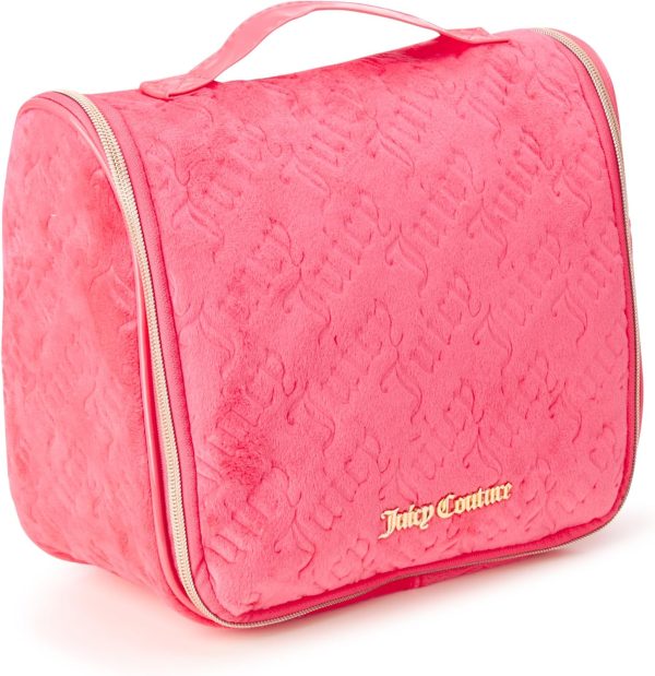 Juicy Couture Pink Makeup Bag Cosmetics Organizer Travel Essentials Hanging Hook Velour Logo couture