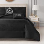 Juicy Couture Glam Night Black Stripe Queen/Full Size Comforter Bedding Set Ensemble - 5 Piece Set glamorous
