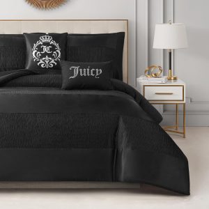 Juicy Couture Glam Night Black Stripe King Size Comforter Bedding Set Ensemble - 5 Piece Set-0