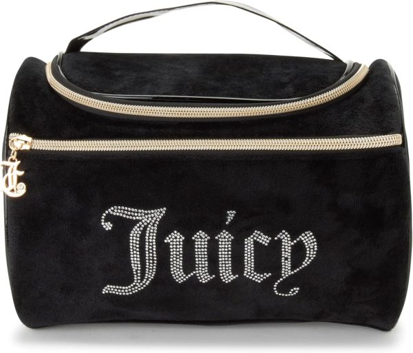 Juicy Couture Black Makeup Bag Cosmetics Organizer Travel Essentials Hanging Duffel Velour Rhinestones-3