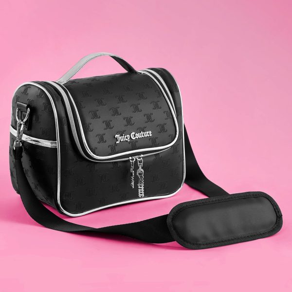 Juicy Couture Insulated Lunch Bag – Stylish Cooler Tote with Adjustable Crossbody Strap, Debossed Logo, Black – Women's Lunch Box Bag for Work, School, Travel insulated glass