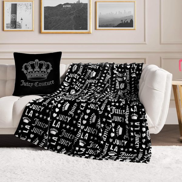 Juicy Couture - Throw Blanket | Crown Royal | Plush and Cozy | Decorative Blankets for Sofas, Chairs and Beds| Luxurious and Soft | Chic Home Decor | Measures 50" x 70" | Black/White-0
