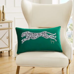 Juicy Couture – Decorative Accent Pillow | Soft Velvet Leopard | Premium Reversible Throw Pillow | Living Room and Bedroom Décor | Measures 14" x 24"| Cheetah on Emerald Green pillowfort