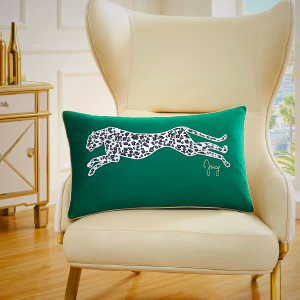 Juicy Couture – Decorative Accent Pillow | Soft Velvet Leopard | Premium Reversible Throw Pillow | Living Room and Bedroom Décor | Measures 14" x 24"| Cheetah on Emerald Green