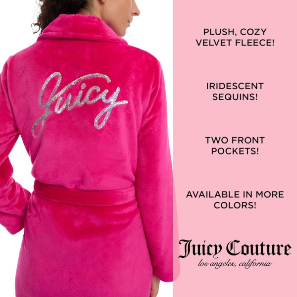 Juicy Couture Women's Super Soft Luxe Plush Shawl Collar Robe-4