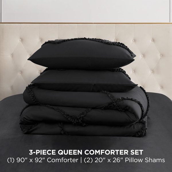 Juicy Couture Diamond Queen Comforter Set - Ruffle 3-Piece Machine Washable Reversible Bedding Comforter Set, Black queens library