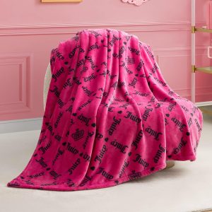 Juicy Couture Logo Crown 50" x 70" Plush Throw Blanket, Hot Pink - Decorative Blankets for Sofas, Throws for Chairs, and Beds-0