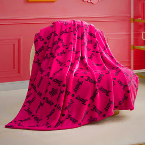Juicy Couture Logo Crown 50" x 70" Plush Throw Blanket, Hot Pink - Decorative Blankets for Sofas, Throws for Chairs, and Beds
