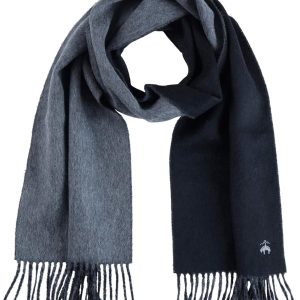 Brooks Brothers Wool and Cashmere Woven Patterned Scarf with Twisted Fringe - Men's Luxury Winter Scarf, 66" x 12"-0