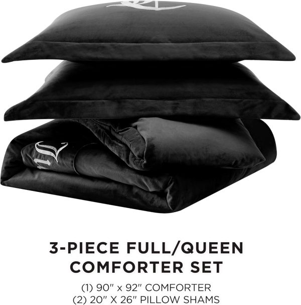 Juicy Couture - Comforter Set - Gothic Design Bedding - Full/Queen - 3 Piece Set Includes (1) 90" x 92" Comforter and (2) 20" x 26" Shams - Wrinkle Resistant - Premium Bedroom Decor - Black-1