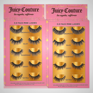 Juicy Couture 3D Faux Mink False Eyelashes - 7 Pairs with Applicator & Eyelash Glue, Wispy Natural Look, New Silky, Dramatic, Charming, Sassy & Extra Styles, Easy to Apply, Cruelty-Free & Reusable