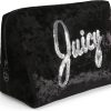 Juicy Couture Black Makeup Bag Cosmetics Organizer Travel Essentials Zip Top Wedge Crushed Velvet Sequin Logo makeupforever