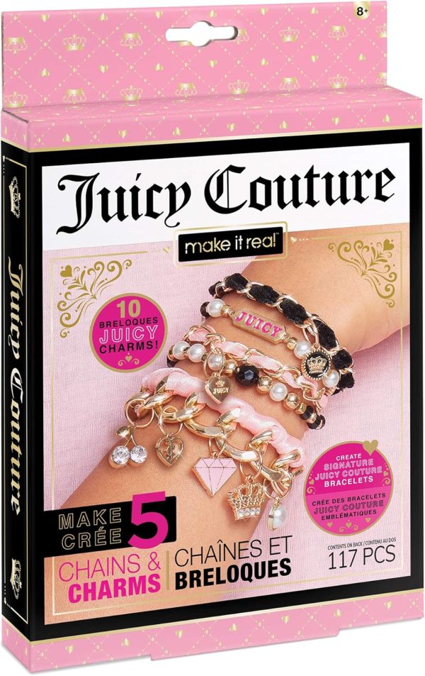 Juicy Couture Mini Chains and Charms Bracelet Kit - DIY Charm & Friendship Bracelet Making Set with Beads, Charms & Cords - Create 5 Bracelets, Arts & Crafts Gift for Girls Tweens Ages 8+ braceletbook
