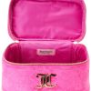 Juicy Couture Hot Pink Makeup Bag Cosmetics Organizer Travel Essentials Train Case Velour Heart Crown juicy crab
