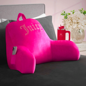 Juicy Couture Velour Backrest Pillow with Rhinestone Logo - 30x17 Inch