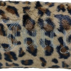 Juicy Couture Brown Makeup Bag Cosmetics Organizer Travel Essentials Zip Top Wedge Leopard Print Faux Fur Rhinestone couture by rojita