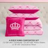 Juicy Couture Plush Reversible Trellis Link 4-Piece King Comforter Set with Decorative Pillow, Pink reversible jacket