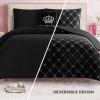 Juicy Couture Plush Reversible Trellis Link 3-Piece Twin/Twin XL Comforter Set with Decorative Pillow, Black-2