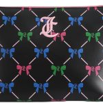 Juicy Couture Black Makeup Bag Cosmetics Organizer Travel Essentials Top Zip Pouch Multi Color Bow makeup mirror