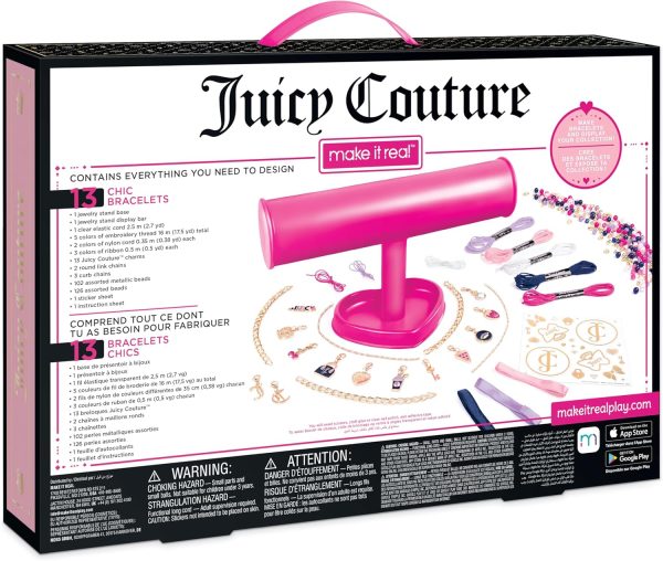 Make It Real: Juicy Couture - Dazzle & Display DIY Bracelets - 261pc Kit, Pink Jewelry Stand, Create 13 Chic Charm Bracelets, Tweens-Girls-Kids 8+ couture font