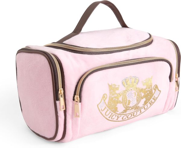Juicy Couture Pink Makeup Bag Cosmetics Organizer Travel Essentials Duffel Velour Gold Terrier Dog Rhinestone Crown makeup brush