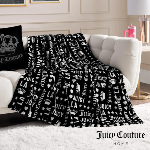 Juicy Couture - Throw Blanket | Crown Royal | Plush and Cozy | Decorative Blankets for Sofas, Chairs and Beds| Luxurious and Soft | Chic Home Decor | Measures 50" x 70" | Black/White-3