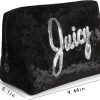 Juicy Couture Black Makeup Bag Cosmetics Organizer Travel Essentials Zip Top Wedge Crushed Velvet Sequin Logo juicy beauty