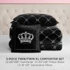 Juicy Couture Plush Reversible Trellis Link 3-Piece Twin/Twin XL Comforter Set with Decorative Pillow, Black-1