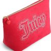 Juicy Couture Red Makeup Bag Cosmetics Organizer Travel Essentials Top Zip Pouch Rhinestone Velour makeup brush