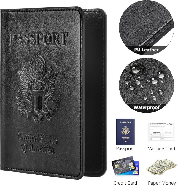 Eoehro Passport and Vaccine Card Holder Combo, Faux Leather, Compact, Lightweight, Waterproof, AA-Black passport appointment