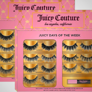 Juicy Couture False Mink Eye Lashes Strips – 3D Wispy Cat Eye Strips with Glue & Applicator – 7 Unique Lash Falsies Every Day for Natural, Fluffy, Dramatic Looks (14 Pairs)