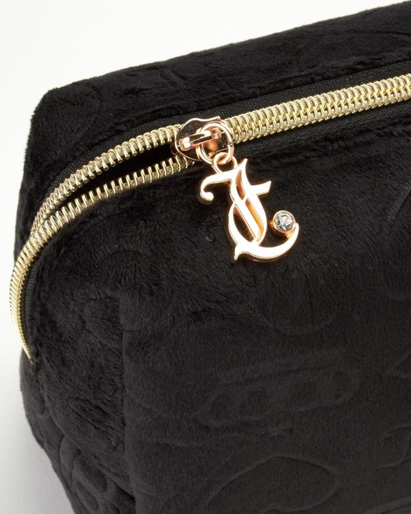 Juicy Couture Hot Pink Makeup Bag Cosmetics Organizer Travel Essentials Zip Top Wedge Velour Heart Crown pink dress