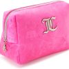 Juicy Couture Hot Pink Makeup Bag Cosmetics Organizer Travel Essentials Zip Top Wedge Velour Heart Crown pink floyd